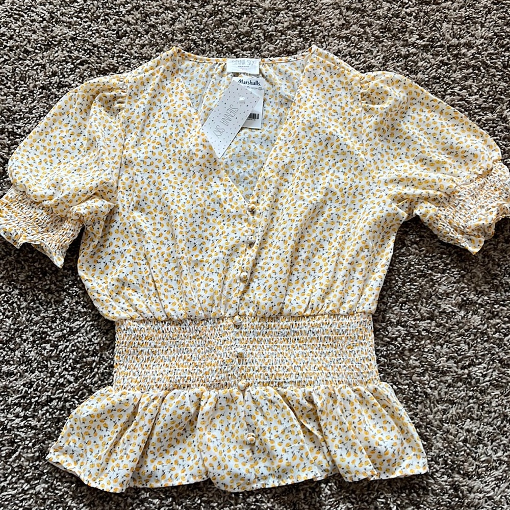 Yellow and White Floral Blouse